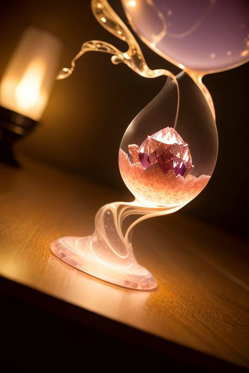 an concept art of alchemic element - Morganite: A pink to peach-colored gemstone with a delicate and feminine appeal. In this enchanting scene, the camera floats gracefully just inches away from the subject, immersing us in a world of intricate details and...