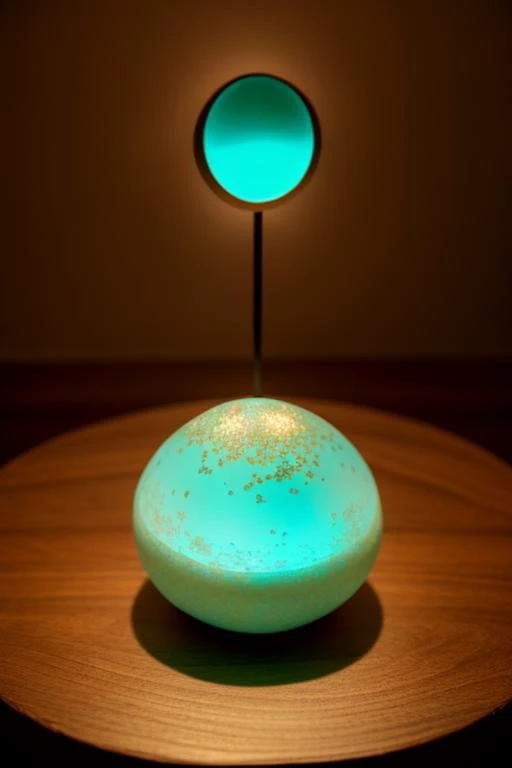 an concept art of alchemic element - Hemimorphite: A pale blue or green gemstone with occasional brown inclusions, often resembling robins eggs. The subject stands proudly as the center of attention, bathed in the tender glow. The light plays with shadows,...