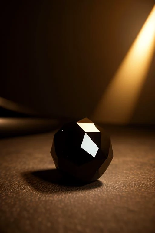 an concept art of alchemic element - Black Onyx: A glossy black gemstone, sometimes with white bands, exuding elegance and mystery. The cameras angle frames the subject in a way that unveils its essence, unveiling secrets that lie within its form. Shadows ...