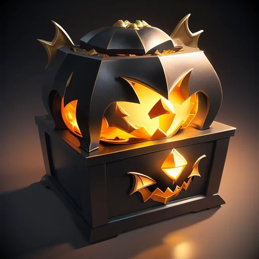 Simple structure, best quality symmetry, fantasy, halloween, dragon a pumpkin chest, realistic, black background, (gem), (dragon shape), twine, ribbon, rose, gold coin, gold <lora:GameIconResearch_chest Lora:0.5>