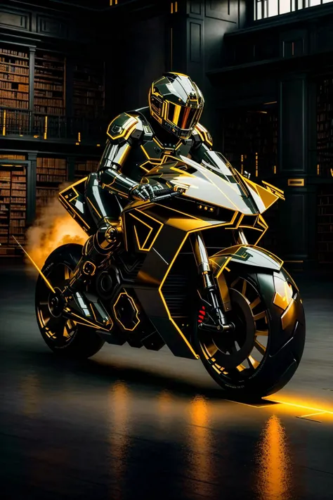 <lora:zzfutbikzz_v1:1> zzfutbikzz
masterpiece, highly detailed photorealistic 8k raw photo, best cinematic quality, volumetric lighting and shadows
motorcycle, glowing, metallic, human on motorcycle, mecha, robot
haunted library background