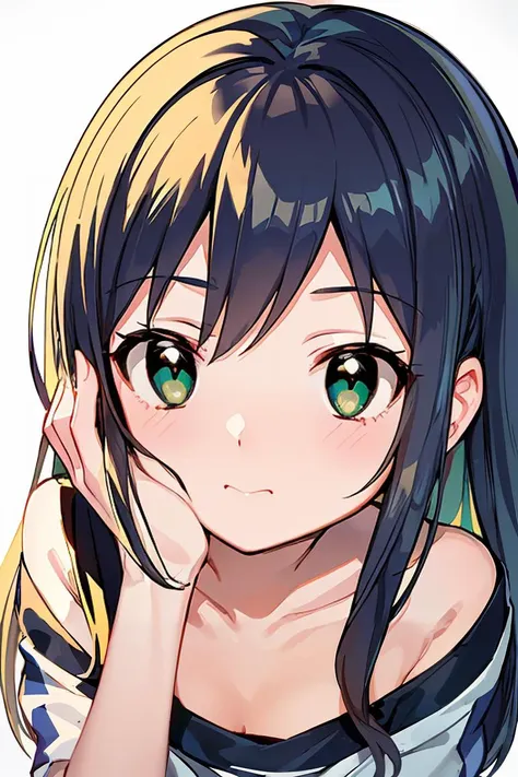 anime girl with long black hair and green eyes