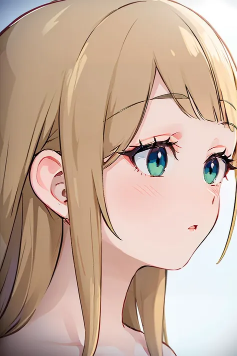 anime girl with long blonde hair and blue eyes staring at something