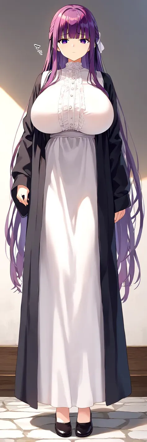 anime - style image of a woman in a long white dress and black coat