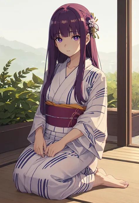 best quality, masterpiece, highres, solo, (fern_sousounofrieren:1.10), (yukata:1.30), (kimono:1.15), anime_style, 27 <lora:fern_sousounofrieren:0.80>