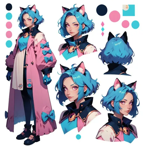 a close up of a person with blue hair and a cat ear