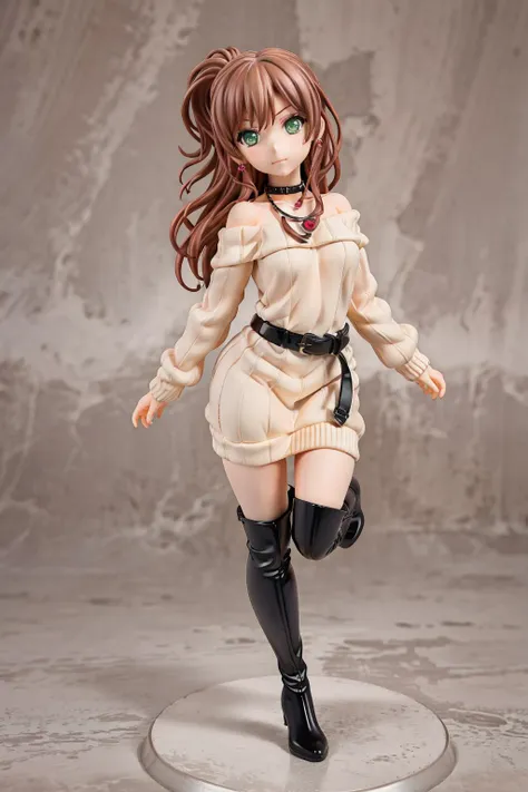 a close up of a doll with a dress and boots on