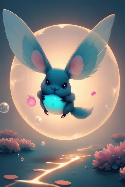 speedpainting of the "Whimblet," a delightful creature that embodies all things whimsical and charming. Its a small, furry being resembling a blend of a bunny and a luminescent jellyfish. Its body is soft and covered in pastel-colored fur that changes shad...