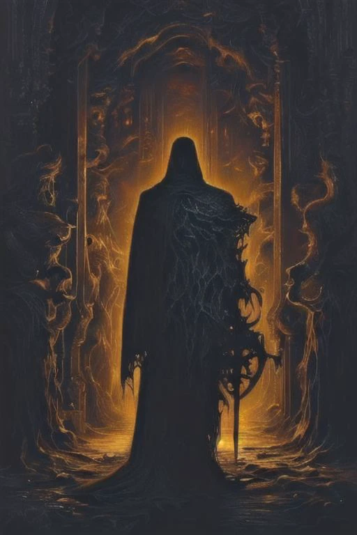 perfect light, fine art, masterpiece, ultra detailed, hd, award winning painting of the foe reaper at the gates of hell , <lora:rfcreaturaev3:1>, horror theme, intricate details, OverallDetail