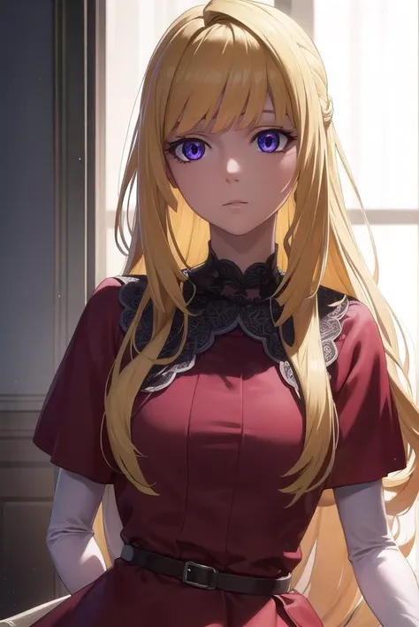 kudeliaainabernstein, <lyco:kudeliaainabernstein-lyco-nochekaiser:1>,
kudelia aina bernstein, (purple eyes:1.1), long hair, blonde hair, bangs, blunt bangs, 
BREAK gloves, dress, red dress, white gloves, capelet, gown, red gown, apricot, black apricot,
BRE...