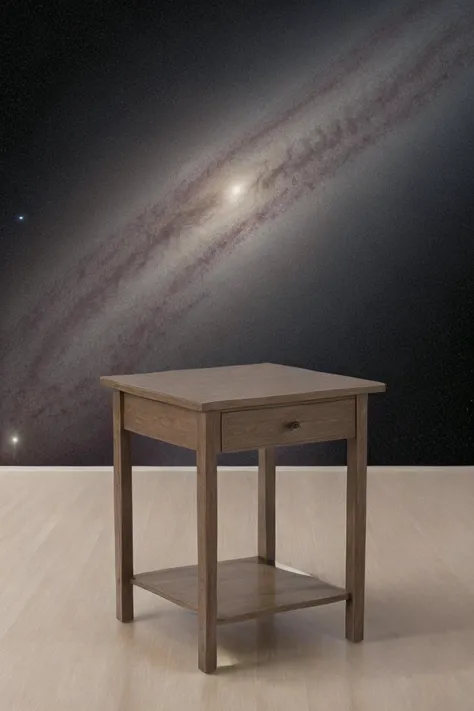 photorealistic photo of the front of a decorative end table, in outer space, floating around, simple background, realistic, (masterpiece:1.1), (best quality:1.1), beautiful, (intricate details), unity 8k wallpaper, ultra detailed, aesthetic, perfect lighti...