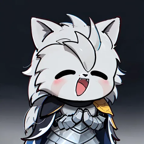 <lora:lovelysmile1.0:0.8>,
open mouth,smile,blush,^ ^,own hands together,simple background,
furry male,1boy,furry,armor,fur cloa...