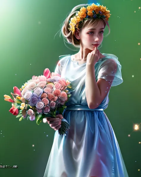 1 girl, (detailed skin, supple skin pores), [freckles], [beauty marks], white dress, full body, masterpiece,ultra realistic,32k,extremely detailed CG unity 8k wallpaper, best quality,  flower,  <lora:copax_kagaya_zodiac_style-000003:1>