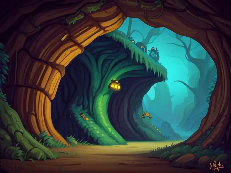 lucasarts adventure games style, Day of the Tentacle, a creepy cave,