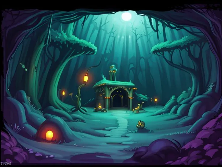 lucasarts adventure games style, Day of the Tentacle, a creepy cave,