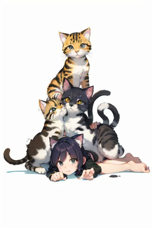 a pile of kittens, white background, best quality, masterpiece