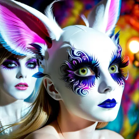 two women with bunny ears and makeup are posing for a picture