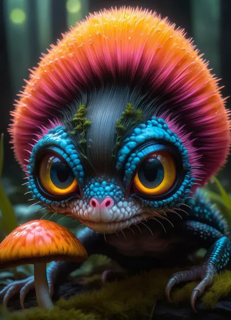 a close up of a lizard with a colorful mohawk on its head