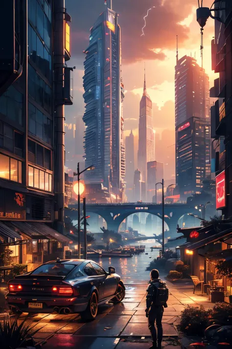 (Realistic:1.5) cityscape, path, dock, path, vehicle focus, underwater, black hair, lightning, blood, city lights, ribs, monster, 6+boys, goggles, field, edobfairytalelandscape, sunset, bare tree, cyberpunk, saliva, <lora:EdobSyFyHorrorFairyTale_v1.0:0.8>