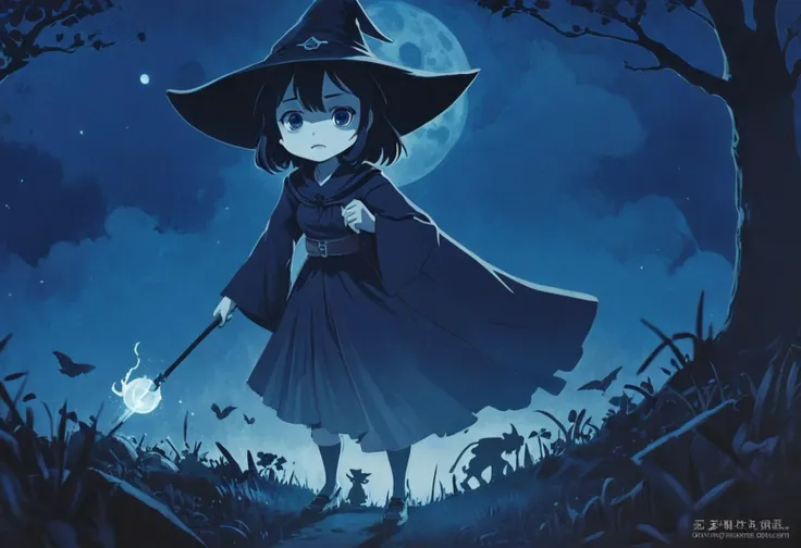 Stylized Anime artwork, 85mm - 135mm, cyanotype, a witchs curse causes a plague detailed digital acrylic painting, color graded, studio ghibli, highly detailed