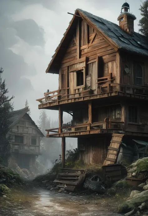 a picture taken from a video game of a house in the woods