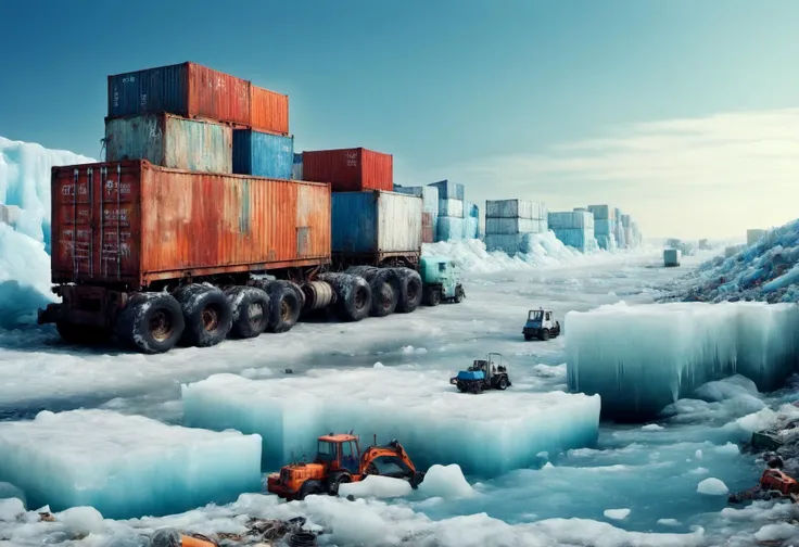 there are many trucks that are driving through the ice