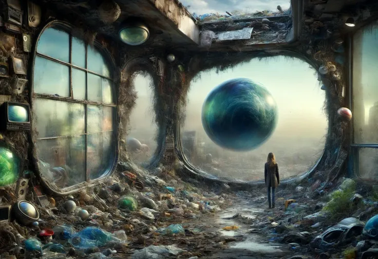 arafed image of a man standing in a room with a giant ball