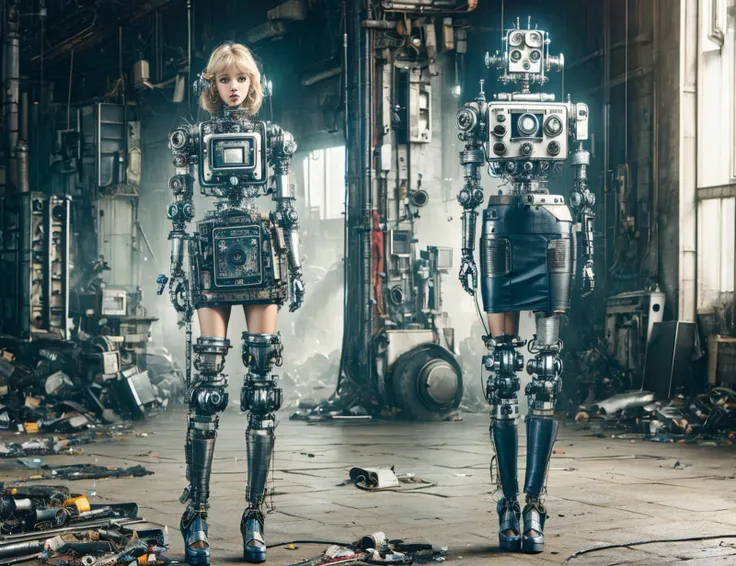 two women in futuristic costumes standing next to each other