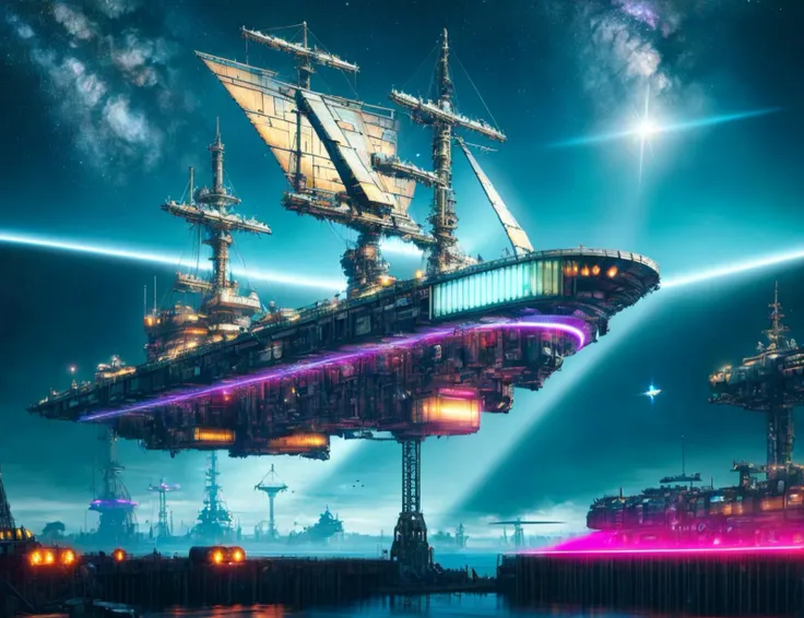 a large ship floating in the ocean with a lot of lights