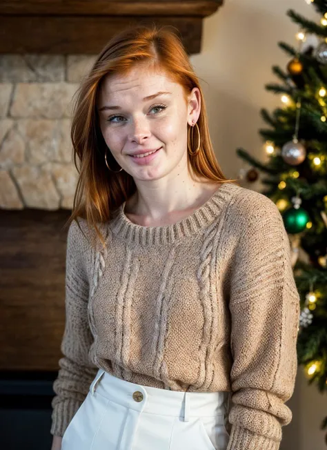 RAW photo of 20 years old alextanner-ti, natural lighting, 8k uhd, dslr, high quality, film grain, Fujifilm XT3, <lora:add_detail:0.7>, by Henri Cartier-Bresson, christmas theme, young, wearing a sweater