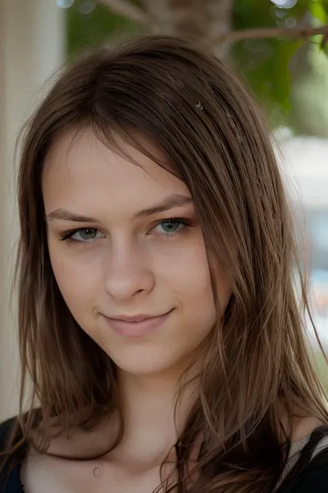 a close up of a woman with long hair and a black shirt