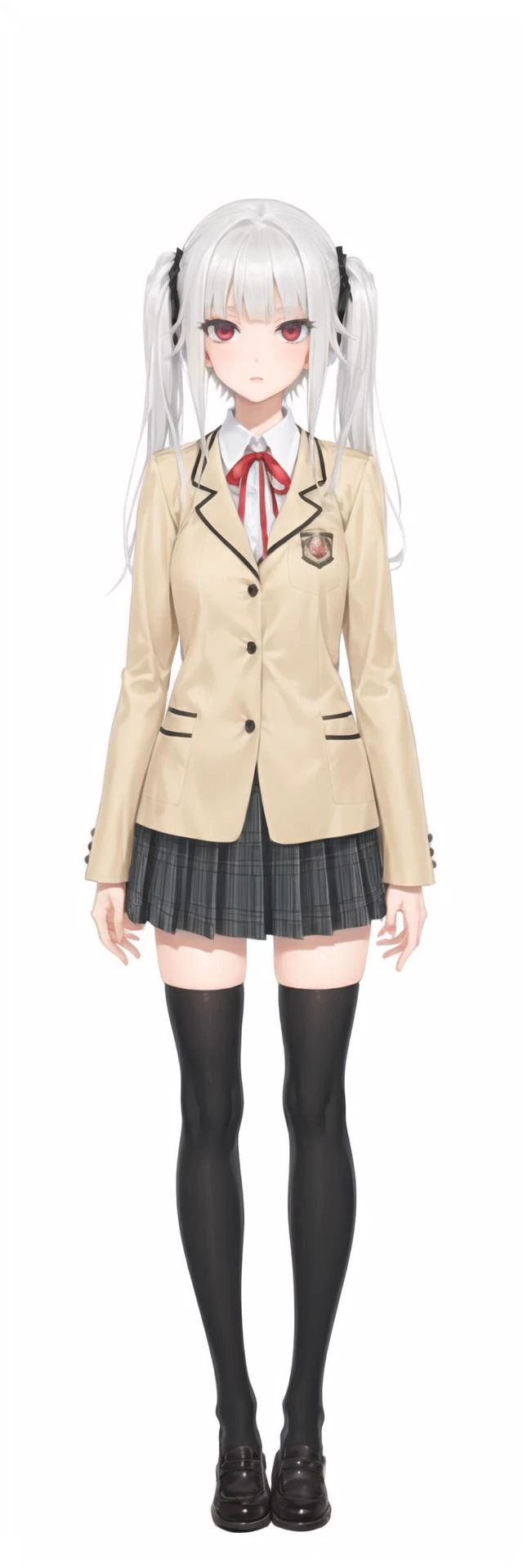 Kagarino-Kirie-su, (full body:1.5), (beige school uniform), white background, (standing), black thighhighs, 
<lora:Kagarino-Kirie v2.0-000012:0.6>