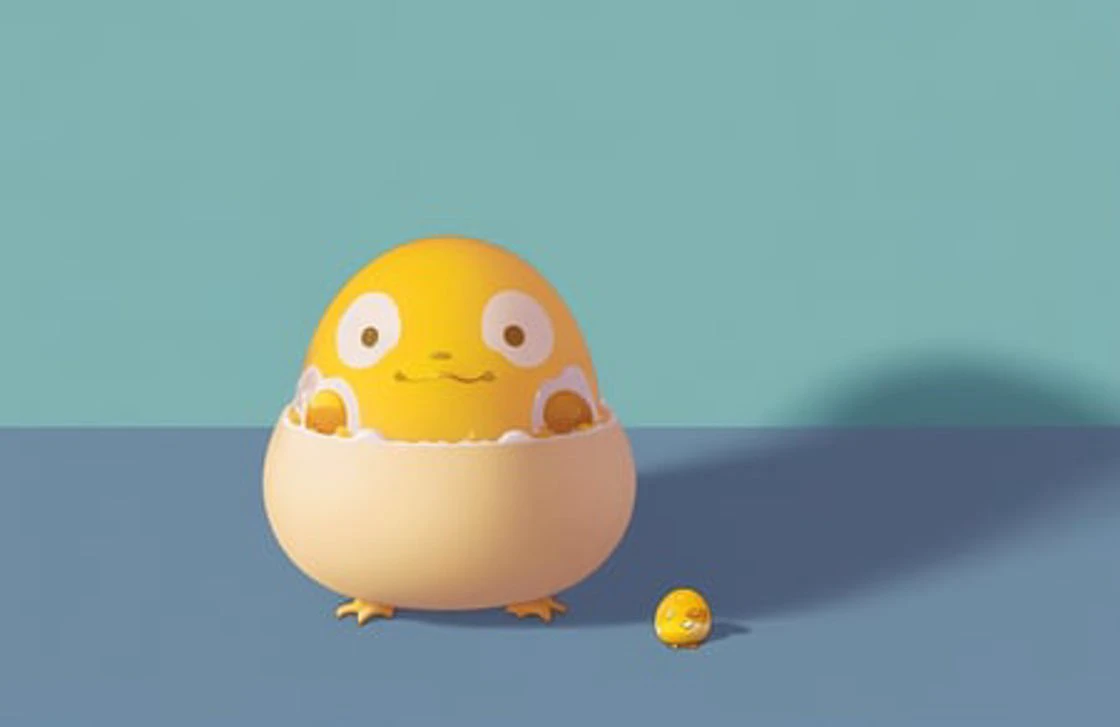 a close up of a yellow egg with a smiley face and a yellow chickling