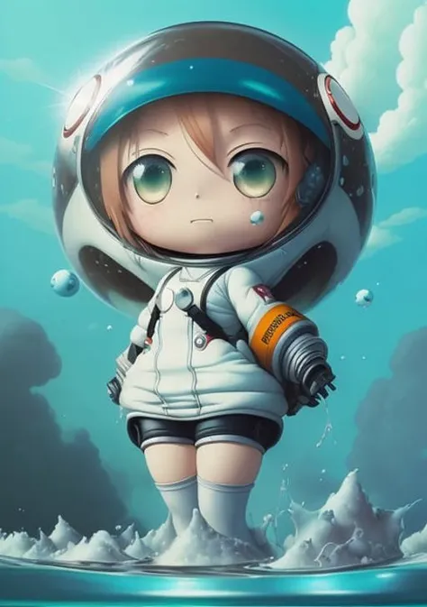 a cartoon image of a girl in a space suit standing on a rock