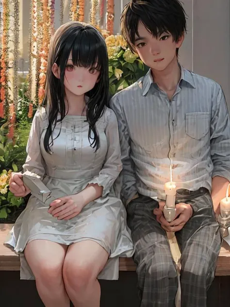 CR1, loving couple of a boy and a girl dating, he has side-apart black hair, random locations, random backgrounds, random faces, random eyes, random haircuts, random haircolors, random skin color, random skin tone, random nose type, random eyebrown, random...