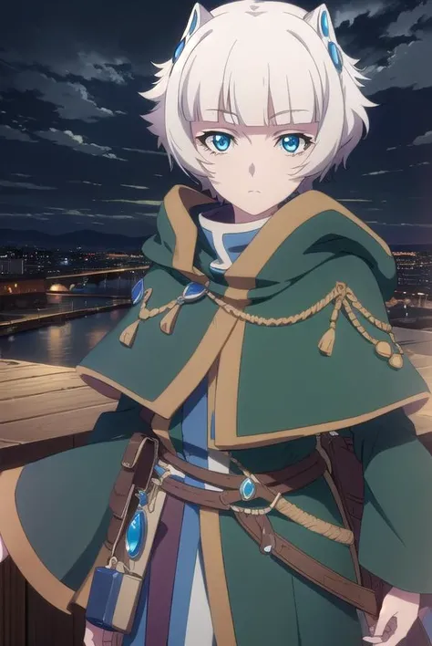 meteoraosterreich, <lora:meteora osterreich s1-lora-nochekaiser:1>, 
meteora osterreich, short hair, bangs, blue eyes, hair ornament, white hair, blunt bangs,
BREAK cape, cloak,
BREAK outdoor, city, night, sky, buildings, moon, clouds,
BREAK looking at vie...