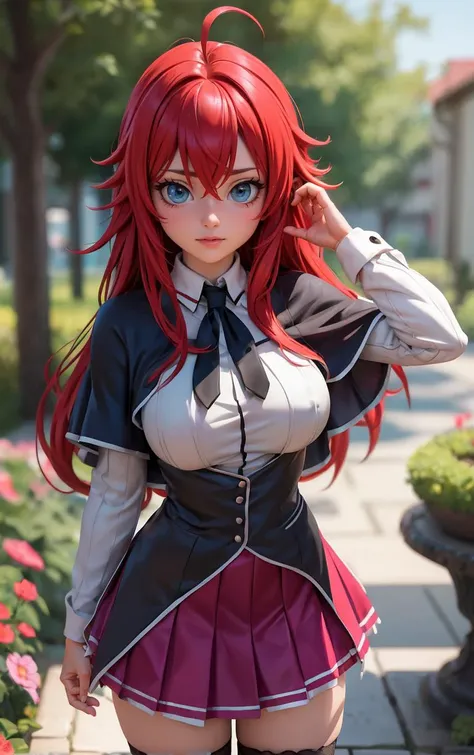 ((masterpiece, best quality)), insaneres, absurdres, solo, looking at viewer, 
ANIME_DxD_Rias_Gremory_ownwaifu, 
1girl, bangs, long hair, red hair, breasts, large breasts, rias gremory, blue eyes, hair between eyes, very long hair, collarbone, hair intakes...