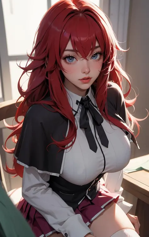 ((masterpiece, best quality)), insaneres, absurdres, solo, looking at viewer, 
ANIME_DxD_Rias_Gremory_ownwaifu, 
1girl, bangs, long hair, red hair, breasts, large breasts, rias gremory, blue eyes, hair between eyes, very long hair, collarbone, hair intakes...