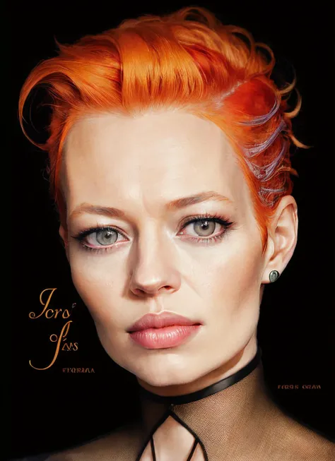 portrait of sks woman by Flora Borsi, style by Flora Borsi, bold, bright colours, orange Mohawk haircut, ((Flora Borsi)), <lora:locon_jeri_v1_from_v1_64_32:1.3>