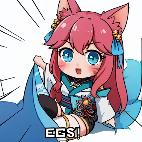 a cartoon image of a girl with a cat ears and a blue cape