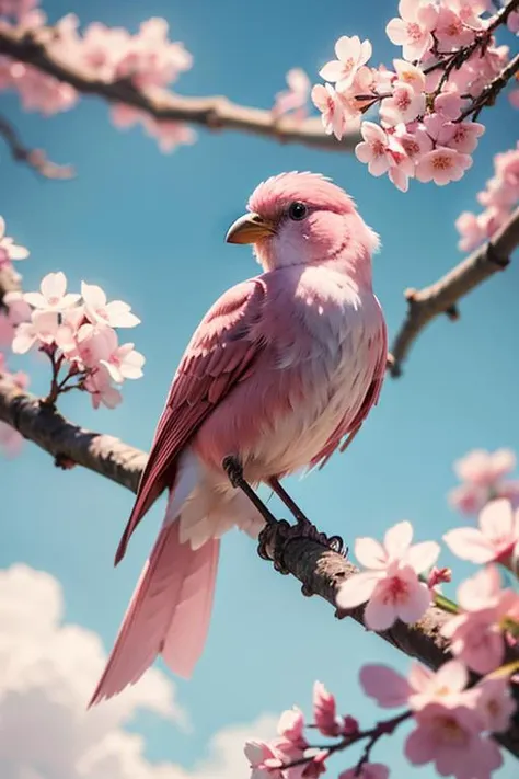 there is a pink bird sitting on a branch of a tree