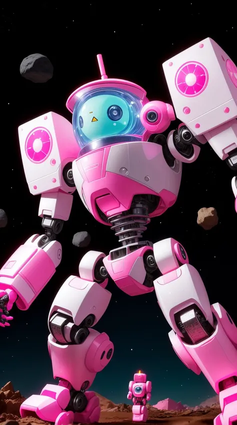 Pink colored <lora:BarbieCore:0.8> BarbieCore a robotic workforce autonomously maintaining a resource trench on asteroid, (shiny plastic:0.8), (pink plastic:0.9), anime style