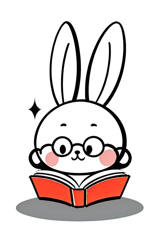 a cartoon rabbit reading a book with glasses on