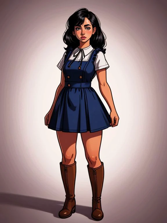 XenTAI-pos, 
Lauren_LaForge, 
pinafore dress, blouse, and ankle boots, 
town