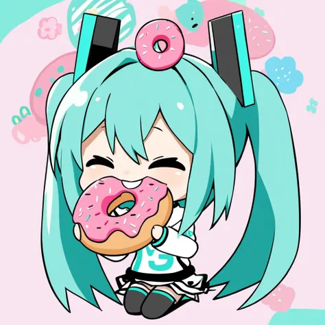 chibi hatsune miku eating a donut