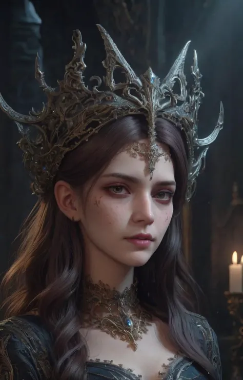 (dark magic), (grim), diadem, (intricate details), (hyperdetailed), 8k hdr, high detailed, lot of details, high quality, soft cinematic light, dramatic atmosphere, atmospheric perspective