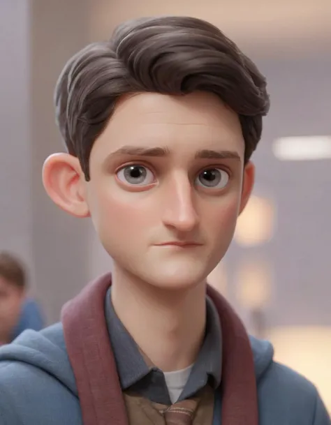 3D character.(Zach Woods as Gabe Lewis:1.6), (caricature:0.2). bokeh, professional, 4k, highly detailed <lora:SamaritanEsdxl:0.45> (Pixar Render, CGI Animation, Disney:1.2) cute big circular reflective eyes, office, dof, (cinematic film), (awkwardly intens...