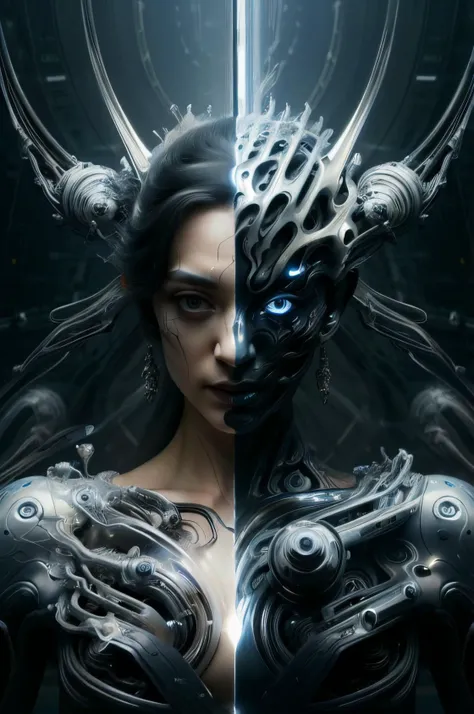 a fine art painting of a steel monster, 1woman,<lora:yinianshenmo:1.3>
biomechanical, mshn robot, hyper realistic, intricate design, Extremely sharp lines, cinematic lighting, by Ralph McQuarrie,Agnes Cecile <lora:mshn:0.7>