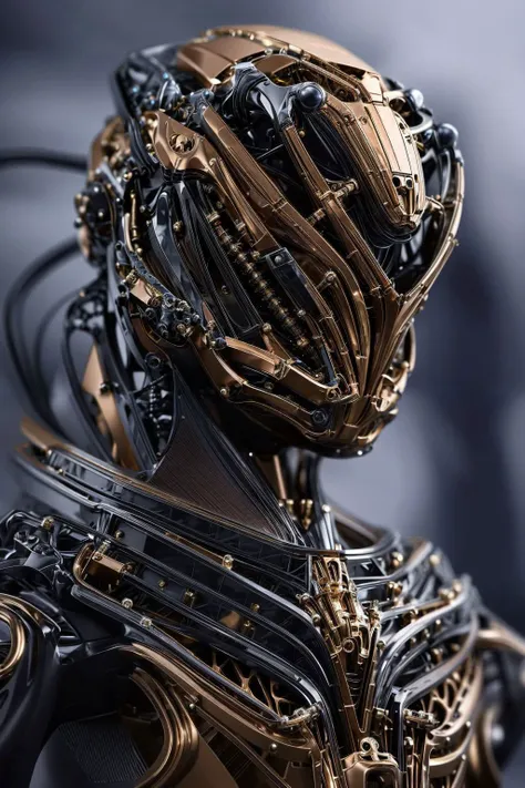 nousr, a fine art painting of a beautiful woman, biomechanical, mshn robot, hyper realistic, steel, intricate design, insanely d...