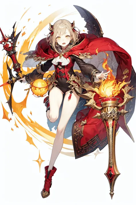 master, chief , best quality, high quality, highres, high detail, rich details, 
(white background), simple background,
1girl, red riding hood,
yellow eyes, blonde hair, short girl, fang,
full body, sexy, active pose, random pose,   <lora:SINoALICE Style (...